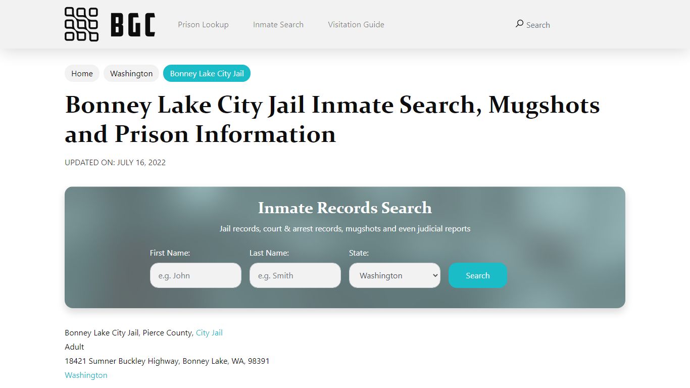 Bonney Lake City Jail Inmate Search, Mugshots, Visitation ...