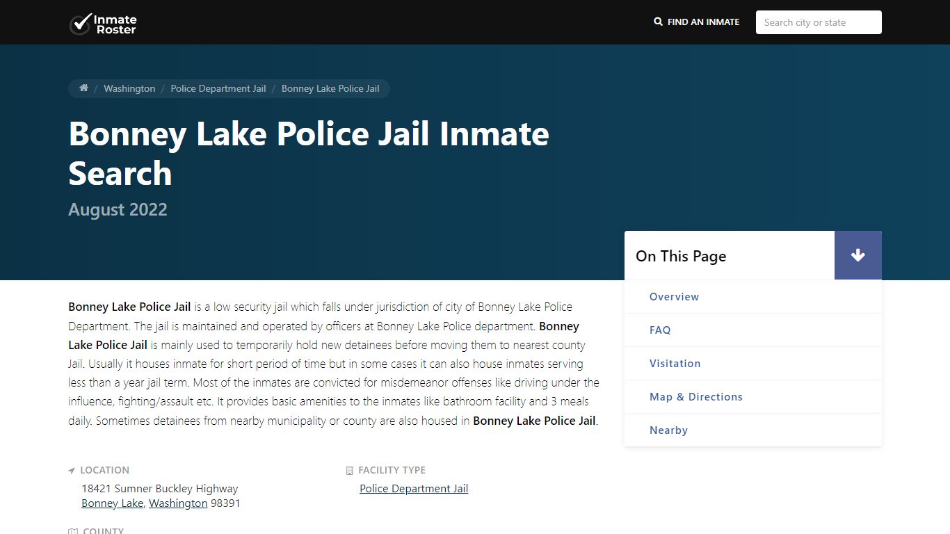 Inmate Search 🔍 | Bonney Lake Police Jail - Bonney Lake, WA