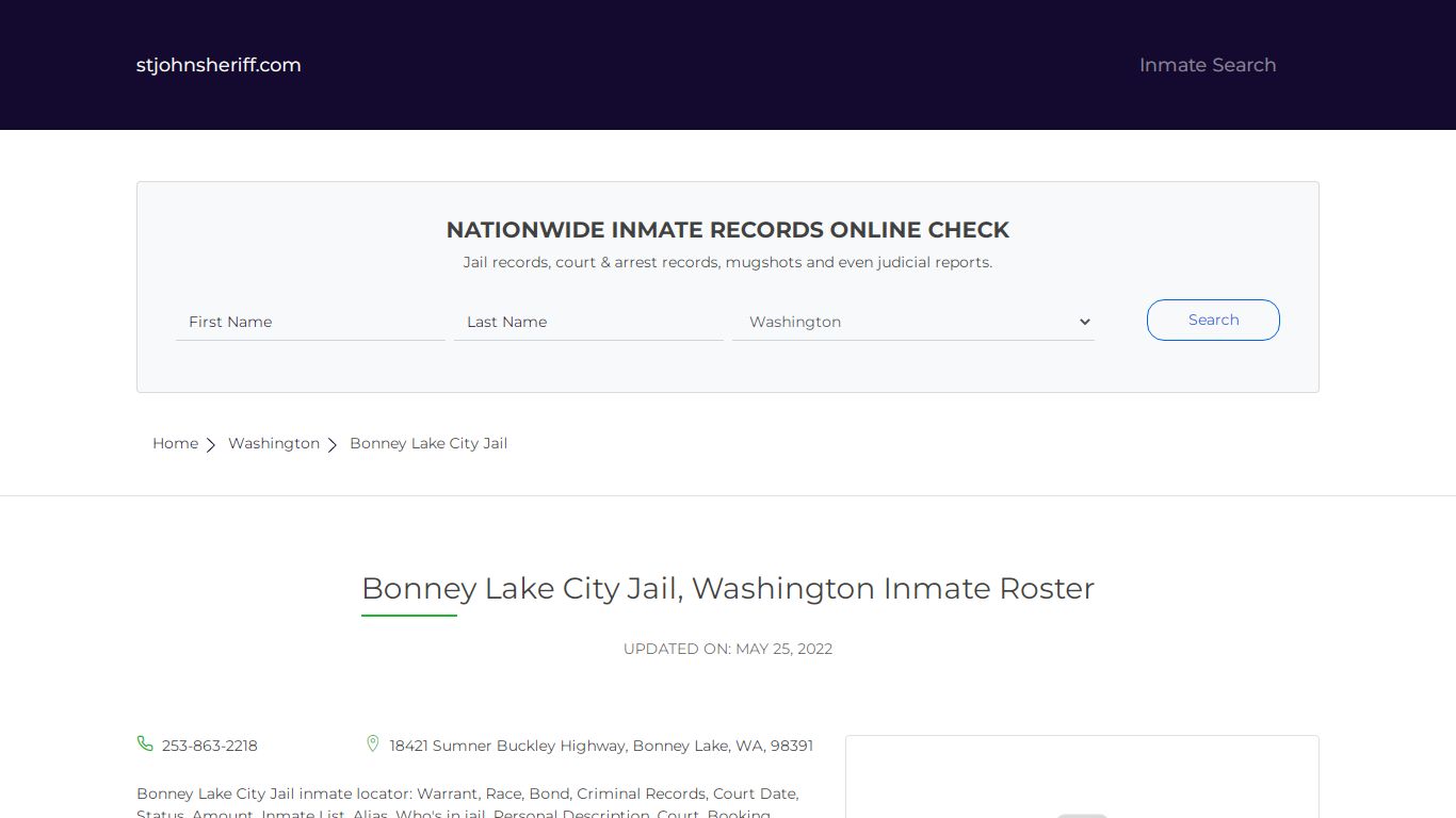 Bonney Lake City Jail, Washington Inmate Roster