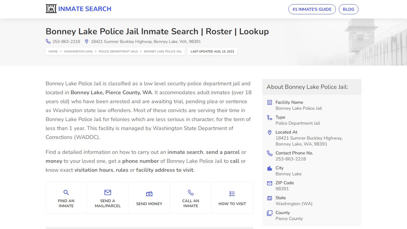 Bonney Lake Police Jail Inmate Search | Roster | Lookup