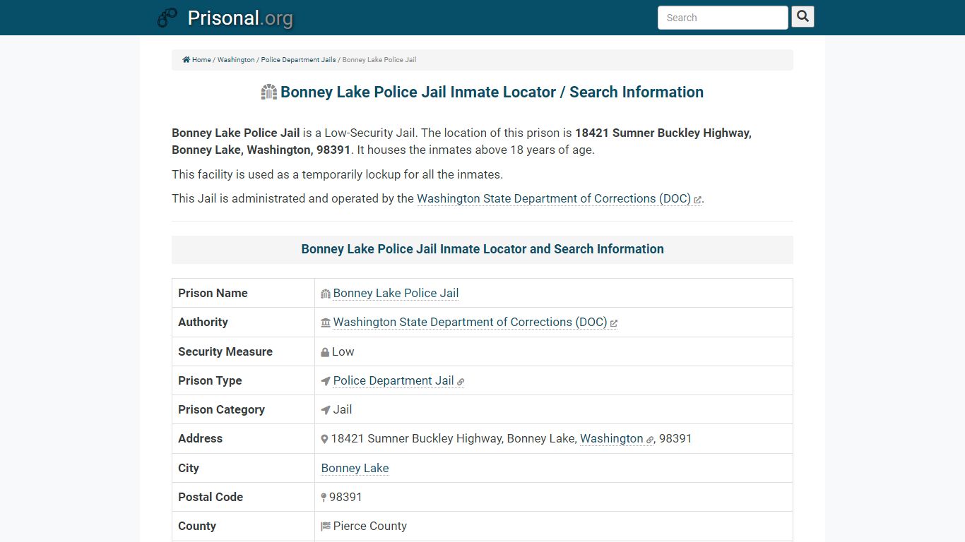 Bonney Lake Police Jail-Inmate Locator/Search Info, Phone ...